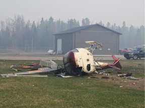 The accident site of a crashed helicopter at Edson Airport on May 4, 2023.