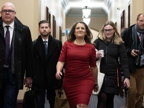Deputy Prime Minister and Minister of Finance Chrystia Freeland makes her way to a cabinet meeting on Parliament Hill, Tuesday, November 21, 2023 in Ottawa. The Liberal government released its fall economic statement on Tuesday.