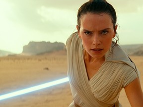 This image released by Lucasfilm Ltd. shows Daisy Ridley as Rey in a scene from "Star Wars: The Rise of Skywalker."