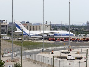 The Russian-registered Antonov 124 has been parked at Pearson since Feb. 27.