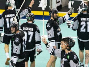 Calgary Roughnecks thank the fans after the team's NLL season ended with a lost against Colorado Mammoth during the third game of conference finals at Scotiabank Saddledome