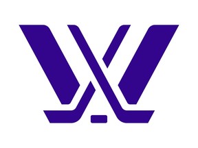 This image provided by Professional Womens Hockey League shows the league's new logo, which was launched on Tuesday, Oct. 24, 2023. The design incorporates two crossed hockey sticks to form the "W" in its logo.