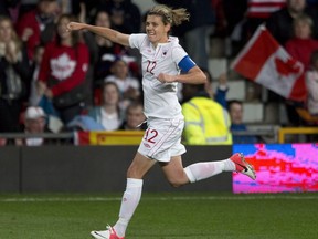 Christine Sinclair's resume features 190 goals and plenty of highlights, but perhaps none more memorable than the 2012 Olympic semifinal against the U.S.&ampnbsp;Sinclair (12) celebrates her third goal of the game against USA during second half women's soccer action at the Olympic Games in London, Monday, Aug. 6, 2012.