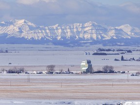 The grain elevator at Herronton shimmers in the warming air south of Mossleigh, Ab., on Wednesday, January 24, 2024.