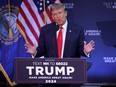 Republican presidential candidate and former U.S. president Donald Trump addresses a campaign rally at the Rochester Opera House on Sunday, Jan. 21, 2024, in Rochester, N.H.