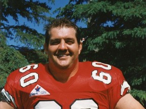 Bruce Covernton, a former offensive lineman who won two Grey Cups with the Calgary Stampeders, died Tuesday. He was 57. Covernton poses for a portrait in an undated handout photo.