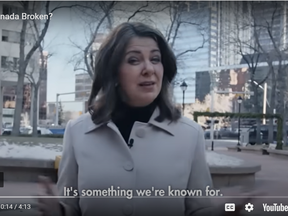 Screengrab of Danielle Smith's video Is Canada Broken? which criticizes the federal government's climate-change strategies.