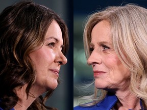 A composite image of UCP leader Danielle Smith and Alberta NDP leader Rachel Notley following the leaders debate at CTV Edmonton on Thursday, May 18, 2023.
