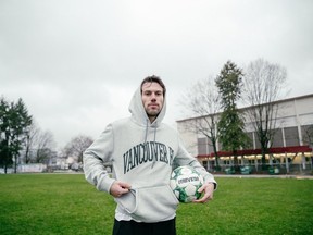 Midfielder Ben Fisk, who has joined his hometown club Vancouver FC in a trade from Calgary's Cavalry FC, is shown Friday, Jan. 5, 2024, at East Vancouver's Britannia Oval where he grew up playing soccer.