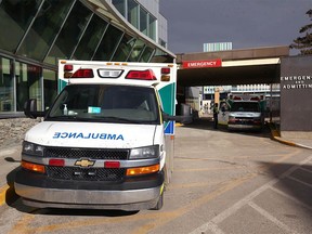 This file image shows EMS units waiting outside Foothills hospital in Calgary on Thursday, February 16, 2023.