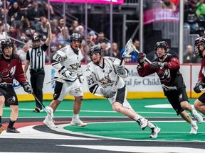 Calgary Roughnecks defender Liam LeClair (23) is pictured during a game against the Colorado Mammoth.