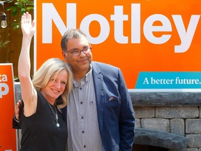 Alberta NDP Leader Rachel Notley was endorsed by former Calgary mayor Naheed Nenshi during a campaign stop in Calgary on Friday, May 26, 2023. Nenshi says he's considering entering the leadership race to replace Notley.