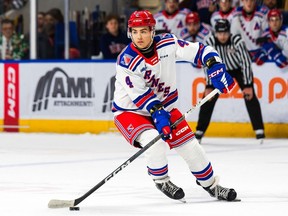 Kitchener Rangers defenceman Hunter Brzustewicz leads the Ontario Hockey League with 73 assists in 62 games.