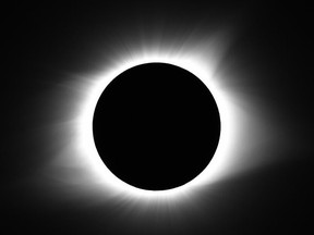 The moon covers the sun during a total solar eclipse Monday, Aug. 21, 2017, in Cerulean, Ky. On April 8, 2024, the sun will pull another disappearing act across parts of Mexico, the United States and Canada, turning day into night for as much as 4 minutes, 28 seconds.