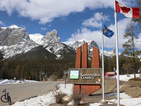 The entrance sign to Kananaskis Country near Canmore on Friday, March 31, 2023.