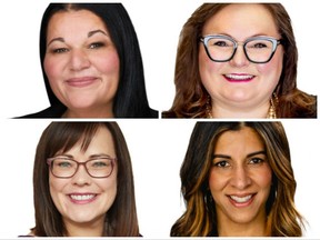 The four candidates for the NDP leadership race as of March 4, 2024. Clockwise from top left: Jodi Calahoo Stonehouse, Sarah Hoffman, Rakhi Pancholi, and Kathleen Ganley.