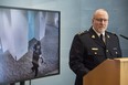 RCMP Supt. Glenn Sells speaks with media at K Division headquarters on Tuesday, March 5, 2024, about Bezhani Sarvar facing federal terrorism charges for a shooting and firebombing at Edmonton city hall on Jan. 23, 2024.