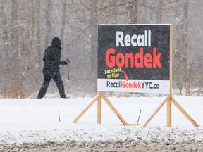 A sign for the petition to recall Mayor Jyoti Gondek in Parkdale was photographed on Wednesday March 20, 2024.