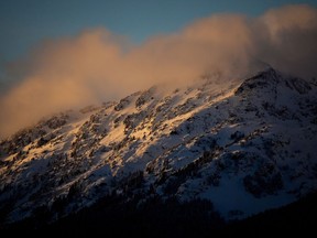Avalanche Canada has issued a special avalanche warning for Whistler and for wide swaths of British Columbia. Shown here is the snow-covered top of Rainbow Mountain, in Whistler, B.C.