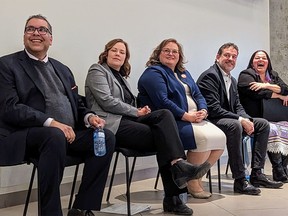 Alberta NDP leadership candidates Naheed Nenshi, Kathleen Ganley, Sarah Hoffman, Gil McGowan, and Jodi Calahoo Stonehouse outlined their platforms and visions for the party during the leadership showcase hosted at Sherwood Park's Agora on April 3.