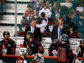 CALGARY, AB - MARCH 22, 2024: The Calgary Roughnecks against the Albany FireWolves at Scotiabank Saddledome on Friday.