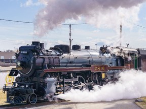 The Empress 2816 locomotive demonstration at the CPKC Ogden Railyard in Calgary on Thursday, April 18, 2024. The Empress will depart from Calgary on April 26 and become the first ever steam-powered passenger train to traverse Canada, the U.S. and Mexico in a single trip.