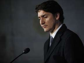 Prime Minister Justin Trudeau speaks during a news conference in an under-construction condo tower in midtown Toronto, Wednesday, April 3, 2024.