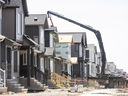 Rows of new homes under construction are shown on the northeast edge of Calgary in this photo from April 2024.