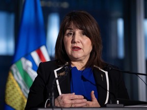 Alberta Health Minister Adriana LaGrange makes a health care announcement in Calgary on Thursday, Dec. 21, 2023.