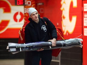 Calgary Flames foward Martin Pospisil leaves the Scotiabank Saddledome after locker cleanup days on Friday, April 19, 2024.