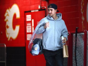 Calgary Flames forward Mikael Backlund leaves the Scotiabank Saddledome after locker cleanup day on Friday, April 19, 2024.