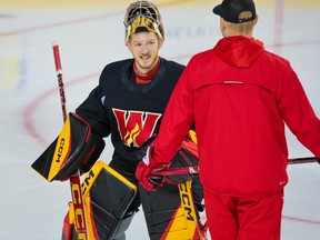 Calgary Wranglers goaltender Dustin Wolf is pictured during practice at the Scotiabank Saddledome on Jan. 5, 2024.