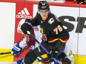Calgary Flames forward Martin Pospisil on the ice against the Colorado Avalanche at the Scotiabank Saddledome on Tuesday, March 12, 2024.