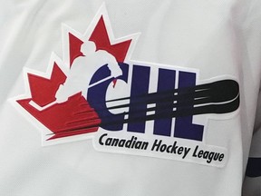 A Canadian Hockey League logo is shown on a jersey during the CHL Top Prospects hockey game in Moncton, New Brunswick, Jan. 24, 2024. Quebec Superior Court has authorized a class-action lawsuit against the Quebec Maritimes Junior Hockey League and its teams over alleged hazing abuse.