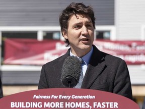 Prime Minister Justin Trudeau makes a housing announcement in Dartmouth, N.S. on Tuesday, April 2, 2024.