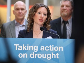 Minister of Environment and Protected Areas Rebecca Schulz speaks during a press conference at the University of Calgary announcing provincial water-sharing agreements on Friday.