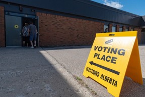 Voters go to the poll at Silver Spring School in Calgary on May 29, 2023.