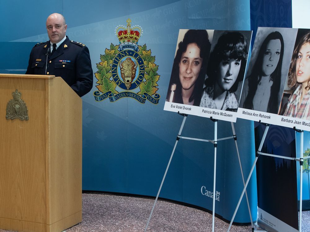 Alberta RCMP Supt. David Hall speaks about four homicides linked to deceased serial killer Gary Allen Srery during a press conference in Edmonton, Friday, May 17, 2024.
