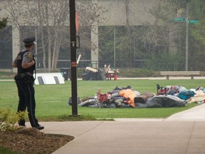 Edmonton police cleared a pro-Palestine encampment on the University of Alberta quad early on May 11, 2024.