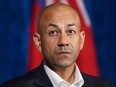 Yukon Premier Ranj Pillai pauses while speaking during a news conference after a meeting of western premiers in Whistler, B.C., on Tuesday, June 27, 2023.