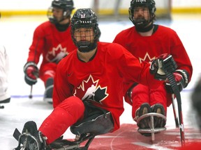Team Canada's Auren Halbert during practice as Canada hosts the 2024 World Para Ice Hockey Championship at Winsport in Calgary on Wednesday, May 1, 2024. Darren Makowichuk/Postmedia