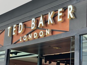Signage on a Ted Baker store is shown at the CF Rideau Centre in Ottawa on Monday, April 29, 2024.