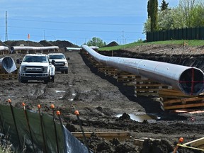 Trans Mountain Expansion Project pipeline work being done along Anthony Henday Dr. and Whitemud Dr. in Edmonton, May 26, 2020.