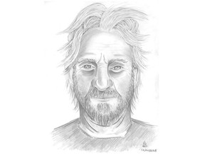 A composite sketch of a deceased man police are seeking public assistance to identify. The man is described as between 55 and 70 years old, 6 feet tall, approximately 230 pounds, with a light skin tone, blond or grey hair, blue eyes and some facial hair. Photo supplied by CPS.
