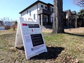 Rezoning signage and construction throughout the community of Mount Pleasant in Calgary on April 23.