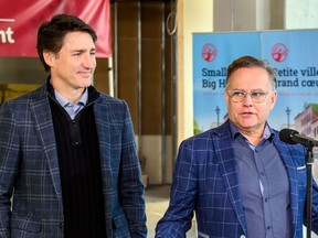 Prime Minister Justin Trudeau and Liberal MP Wayne Long in Saint John, N.B., on Jan. 17,2024.