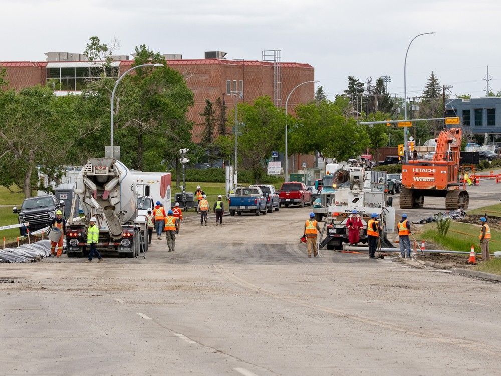 Workers make repairs to 16th Avenue N.W. in Montgomery on Thursday June 27, 2024. This was the site of work relating to a massive water main break in early June.