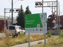 A sign for the Green Line still stands on the corner of 11th Street and 21st Avenue S.E. in Calgary on Sept. 17, 2024.