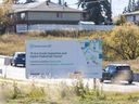 Construction work and signage for a pedestrian underpass tied to the Green Line LRT project is seen along Ogden Road S.E. near 78th Avenue in Calgary on Thursday, October 10, 2024. The site is just south of the proposed Lynnwood / Millican Station.
