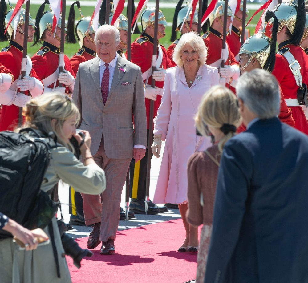 King Charles III and Queen Camilla arrive at the Canada Reception Centre at Ottawa International Airport on Monday, May 26, 2025